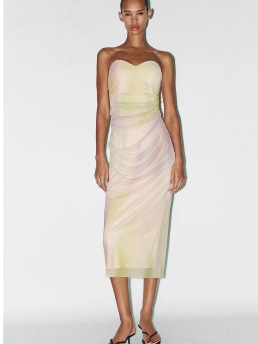 Zara Pastel Strapless Sweetheart Midi Dress